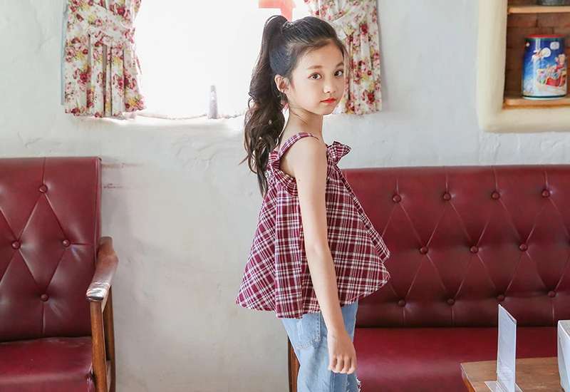 teenage girls blouses shirt clothing kids clothes children summer 2018 plaid cotton baby teens girl school sleeveless tops vest  4 5 6 7 8 9 10 11 12 13 14 15 16 Years little teenage girls kids clothing lolita blouse (19)