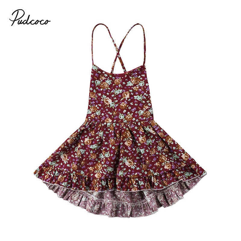 

2018 Summer Toddler Kids Girls Floral Dress Sleeveless Backless Bandage Tutu Princess Party Dresses Boho Sundress Clothes