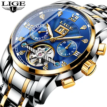 LIGE Mens Watches Top Brand Luxury Automatic Mechanical Watch Men Full Steel Business Waterproof Sport Watches Relogio Masculino loreo luxury men watch business men s mechanical watches self winding men sport water wristwatch relogio automatico masculino