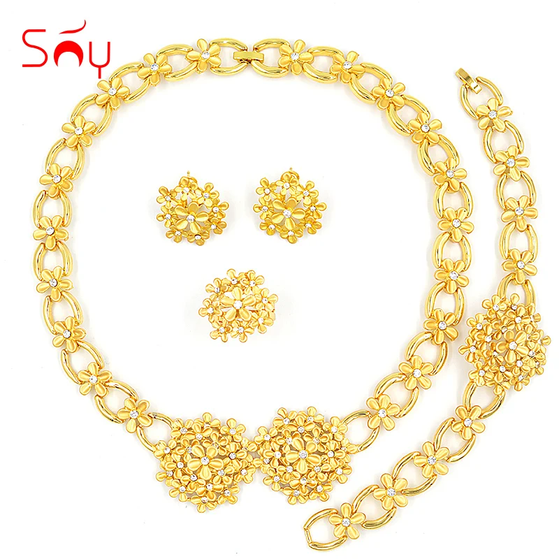 Sunny Jewelry Romantic Jewelry Cubic Zirconia Round Flower Bridal Jewelry Set Wedding For Women Necklace Earrings Ring Bracelet Sunny Jewelry Romantic Jewelry Cubic Zirconia Round Flower Bridal Jewelry Set Wedding For Women Necklace Earrings Ring Bracelet