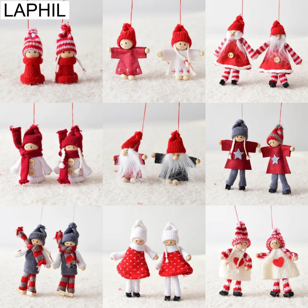 

LAPHIL 1 Pair Cute Santa Claus Angel Christmas Tree Decorations Dolls Hanging Ornaments for Home Merry Christmas Party Supplies