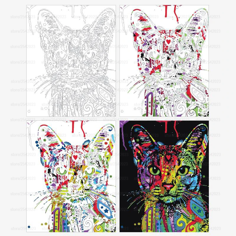 RUOPOTY Colorful Cat DIY Painting By Numbers Abstract Modern Wall Art Picture Kits Coloring Painting By Numbers For Home Decor