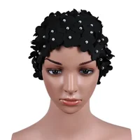 Swim Pool Hand-stitched Pearl Three-dimensional Petals Swimming Cap Hat Free size for Women Petals Bathing Cap 2