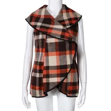 Осенняя Женская куртка без рукавов с отложным воротником и открытой передней частью, клетчатый кардиган в клетку, Повседневная Женская куртка, зимнее женское пальто oct16