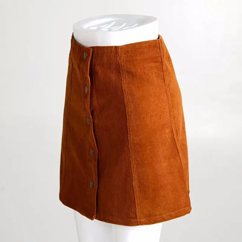 Petite Vintage Corduroy Button Front A-line Skirt