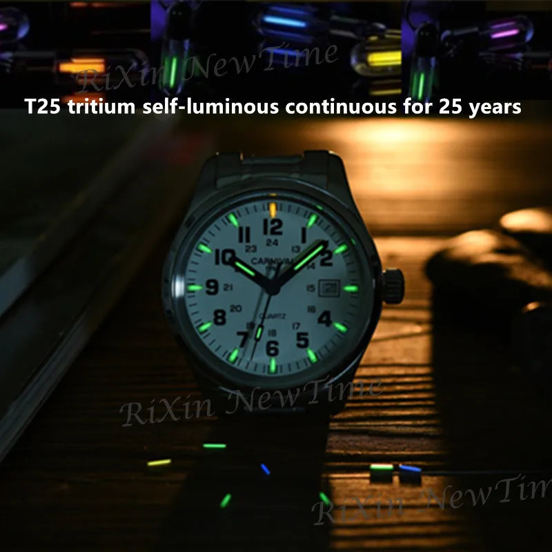 Günstige Tritium leucht T25 armee wasserdichte 200M sport quarz herren uhr voller stahl leder luxus berühmte marke mode casual uhren
