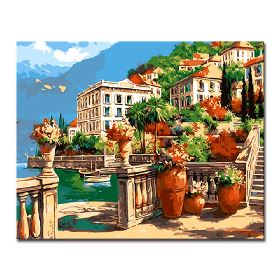 

Wall Art Picture Fashion Canvas Unique Gift Small Town DIY Digital Painting By Numbers Modern Oil Framework For Home Decoration