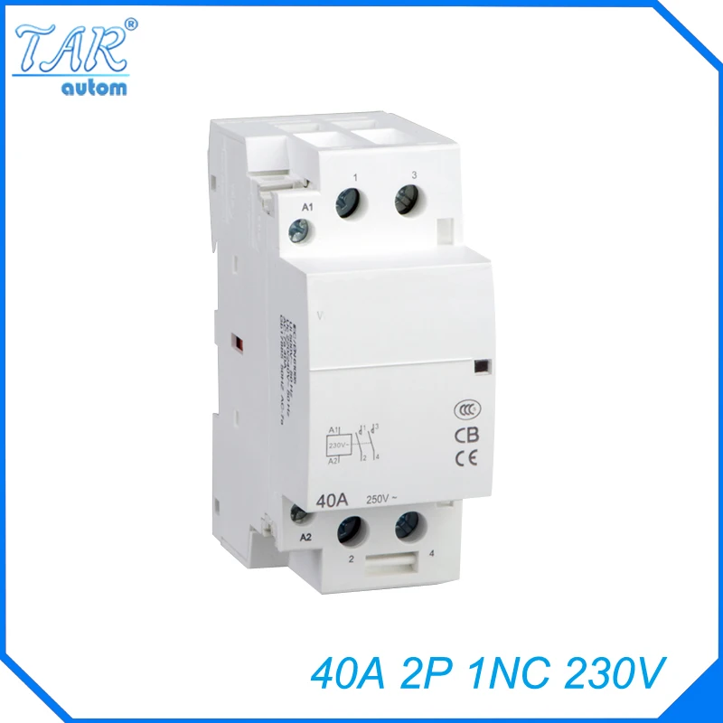 

AC 220 / 240V Coil 40A 1NC 2 Pole 2P Household AC Contactor Modular 35mm DIN Rail Mount 40Amp