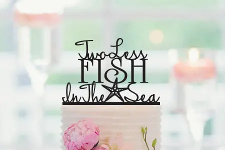 

Two Less Fish in The Sea Wedding Cake Topper, starfish cake topper, beach wedding decorations,Nautical Cake Topper,Engagement