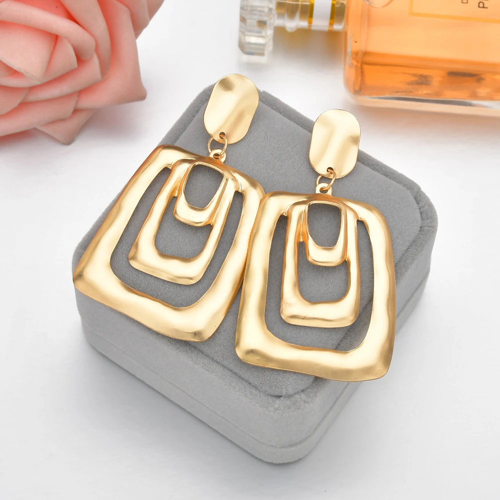 

MESTILO Irregular Metal Geometric Earrings For Women Alloy Earrings 2019 Large Modern Earrings Multi Layer Square Earrings