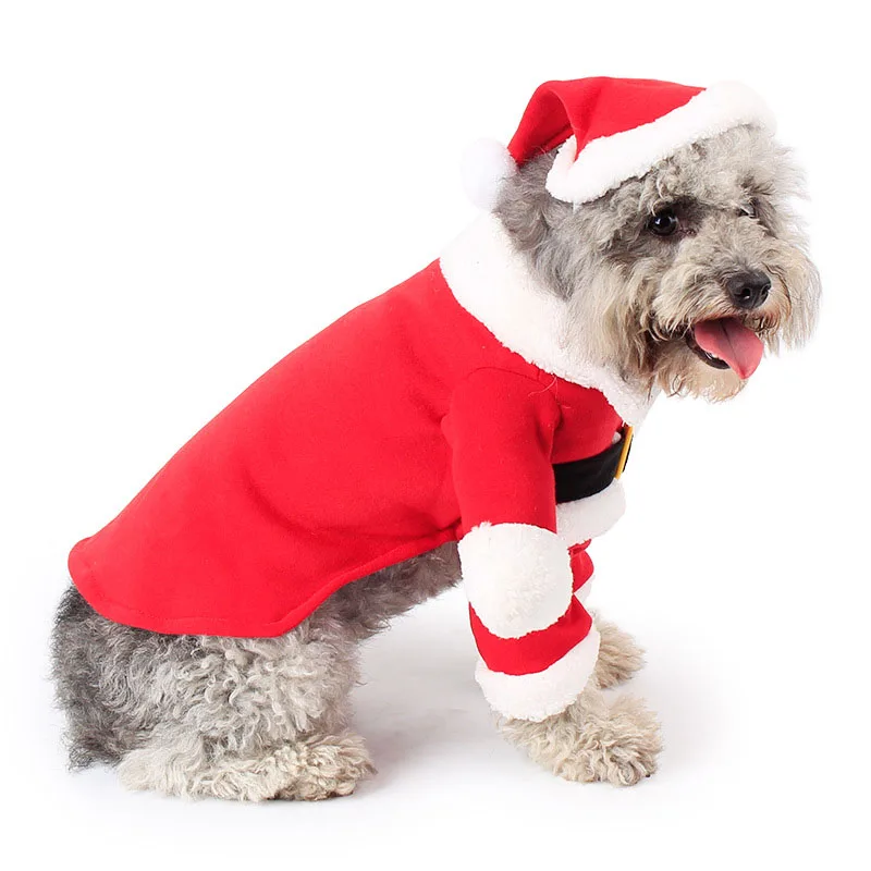 Pet Christmas Costume Dog Suit With Cap Santa Claus Coat Hoodies For