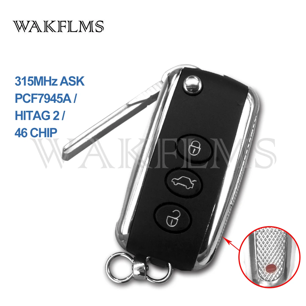

3+1 Buttons Panic 315MHz PCF7945A HITAG 2 46 CHIP Flip Smart Remote Car Key For Bentley Continental GT Continental Flying Spur