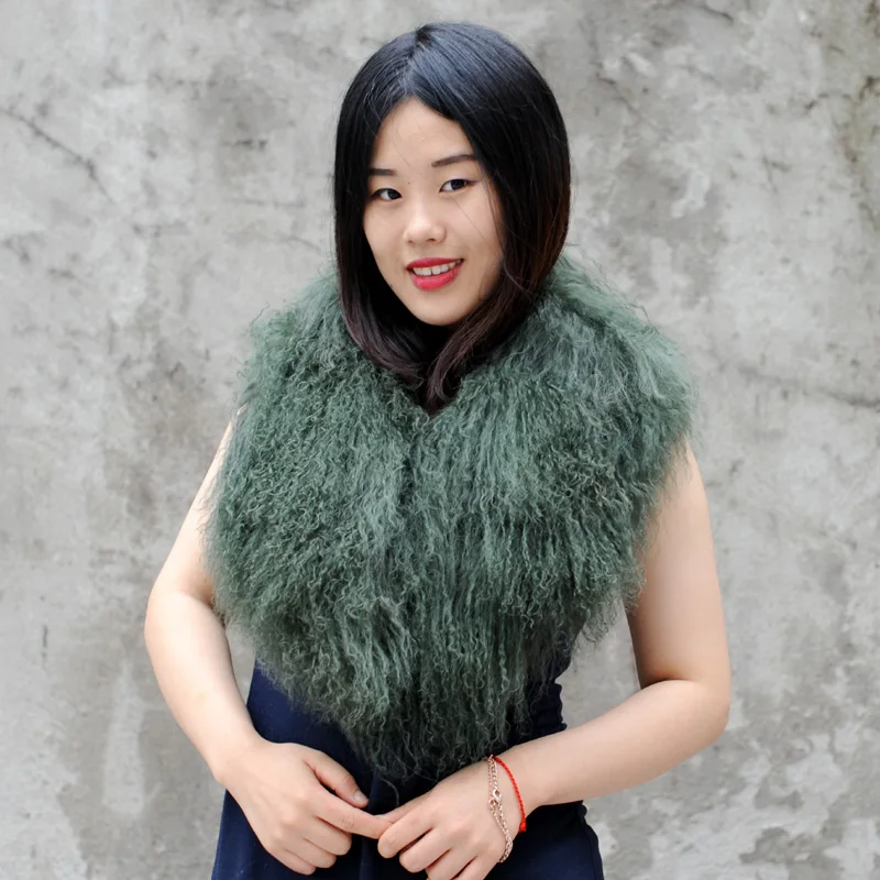 Women fashion large genuine mongolian fur collar real lamb fur shawls scarf New