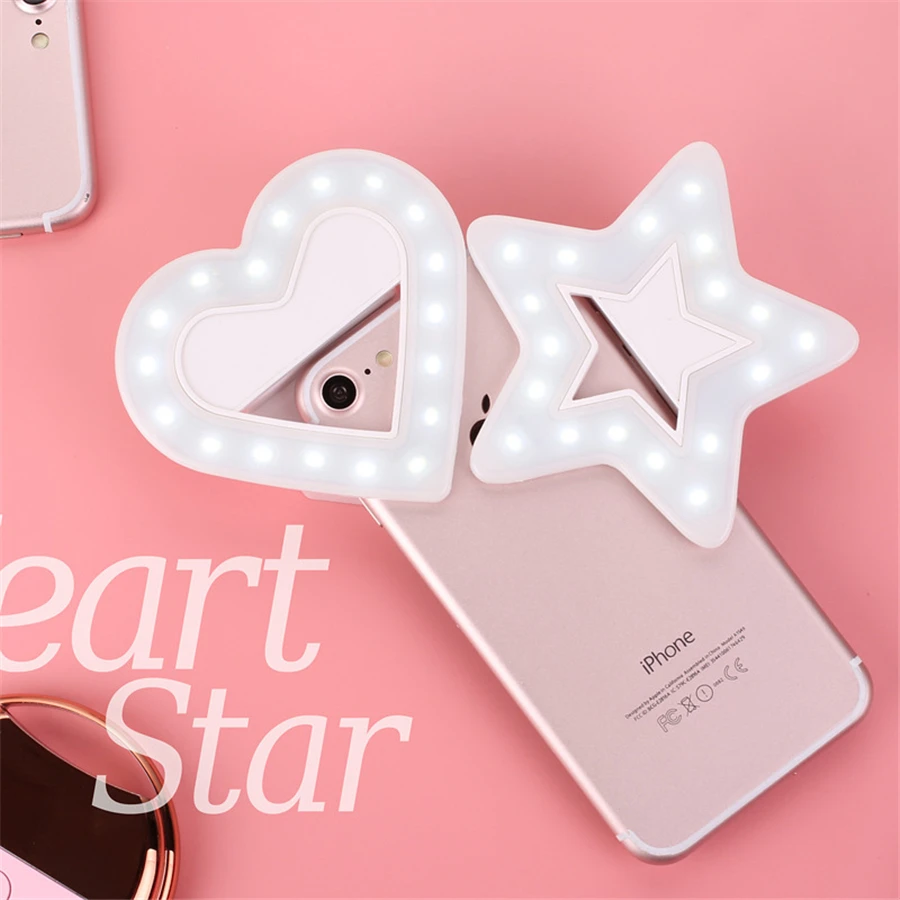 Usb LED Light Selfie Ring Light Phone Cases For iPhone 6 6S Plus Fashion Star Heart Light Flash