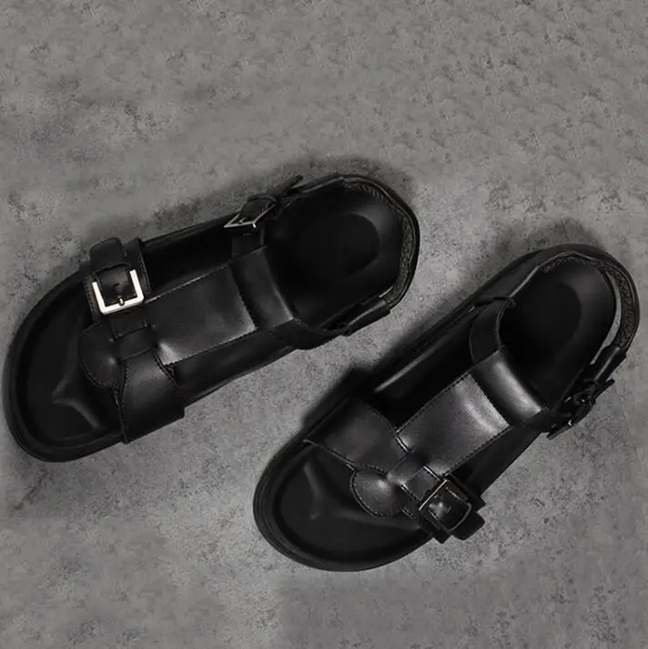 Летние Мужская обувь на плоской подошве сандалии ручной работы из натуральной кожи Гладиатор Туфли с ремешком и пряжкой на танкетке Туфли, увеличивающие рост Slip-On Повседневное Мокасины