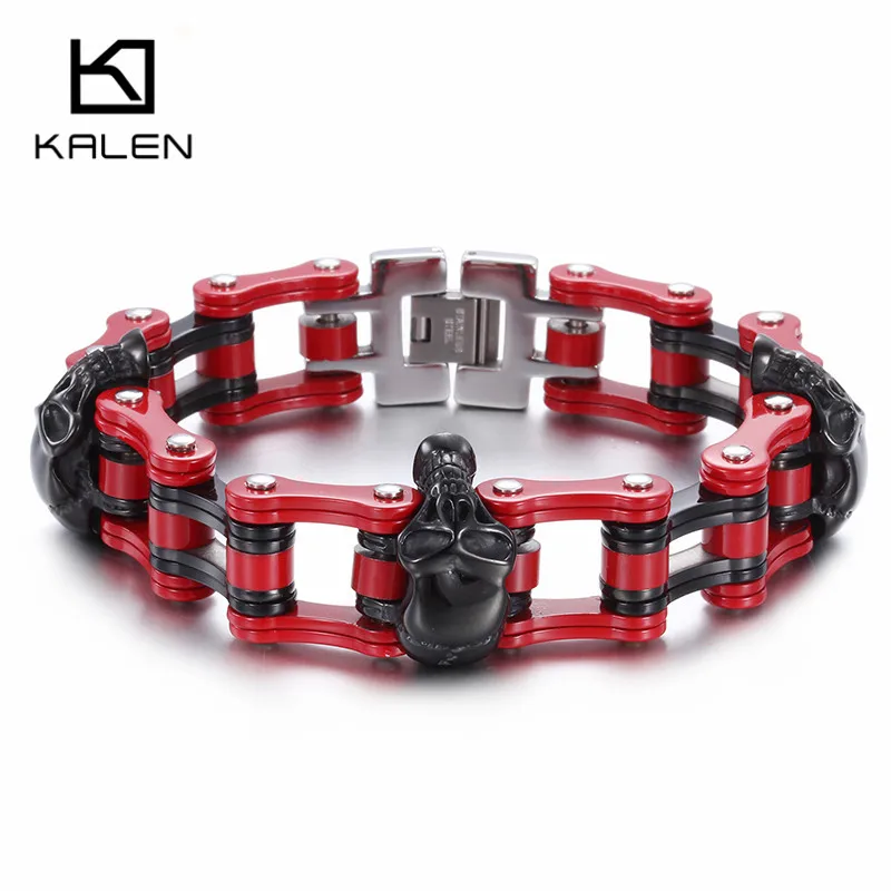 

Kalen Punk Skull Biker Bracelet & Bangle Stainless Steel Red Bike Link Chain Bracelet For Men Gothic Rock Male Accessory Jewelry