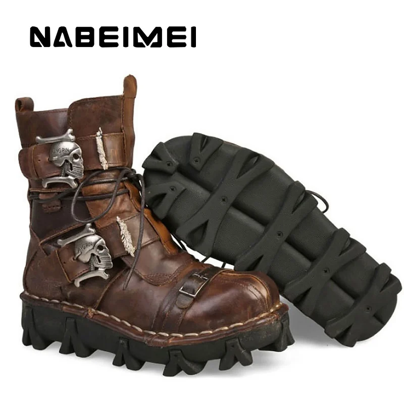 Cuero Costura 16 Grande 5 Zapatos Invierno Metal Plataforma Trabajo Brown Los Hombre De Hombres Antideslizante Martin Genuino 5 black Botas Tamaño Decoración r0Zgq7wr