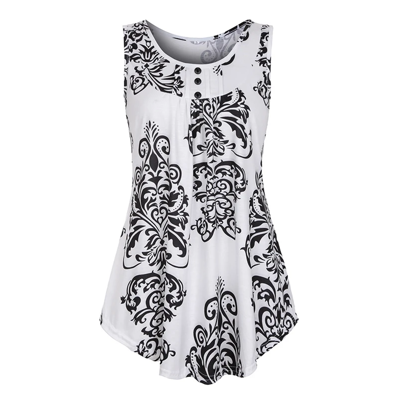 

Women Casual Cotton Flower Printing Loose Long T-shirt 2019 New Fashion Long Tops Tees O-Neck Summer Sleeveless T Shirt Women