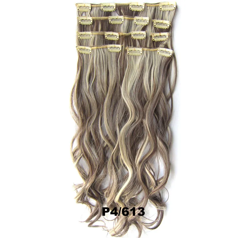 Jeedou Clip In Hair Extensions 7Pcs/Set Flase Hair Synthetic Natural Wavy Hairpiece Omber Color