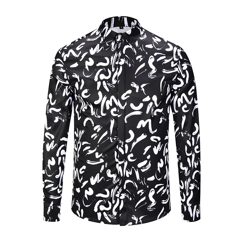 

Brand New Luxury palace Men Shirt Men's Fashion Dress Shirts slim fit Casual Long Sleeve Cotton Shirts 3D printing Shirt 90065