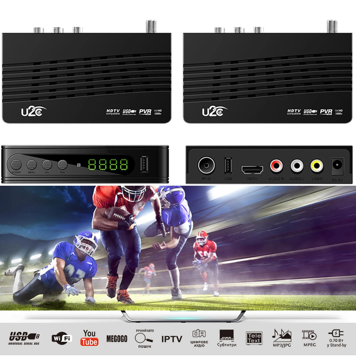 SOONHUA DVB-T/T2 Full HD 1080 P ТВ коробка USB2.0 DVB-T2 получатель 1G 8G Wi-Fi Цифровой Смарт ТВ телеприставке Поддержка MPEG H.264 ЕС Plug