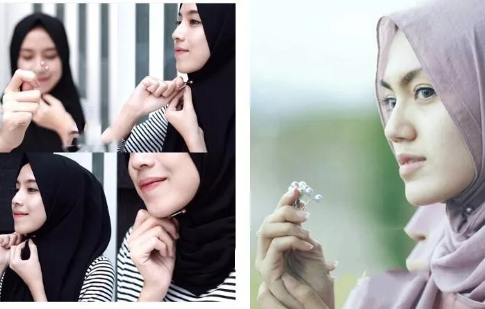 Хиджаб с кристаллами шпильки безопасности 12 шт горный хрусталь цветок брошь лацкан свадебная бутоньерка исламский хиджаб платок на голову булавка