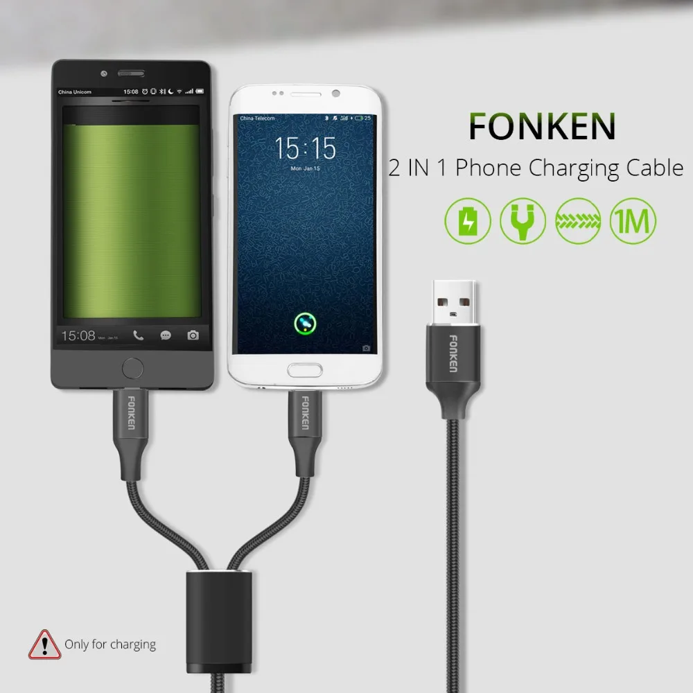 FONKEN 2 في 1 USB كابل مايكرو USB نوع C سريع شحن كابل USB الحبل الهاتف شاحن النايلون مضفر ل الروبوت الهاتف المحمول كابل