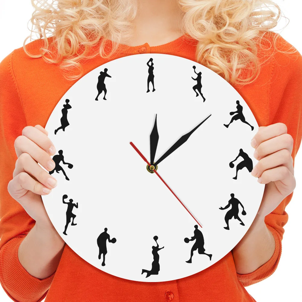 1Piece Basketball Team Wall Art Decorative Acrylic Wall Clock Sport