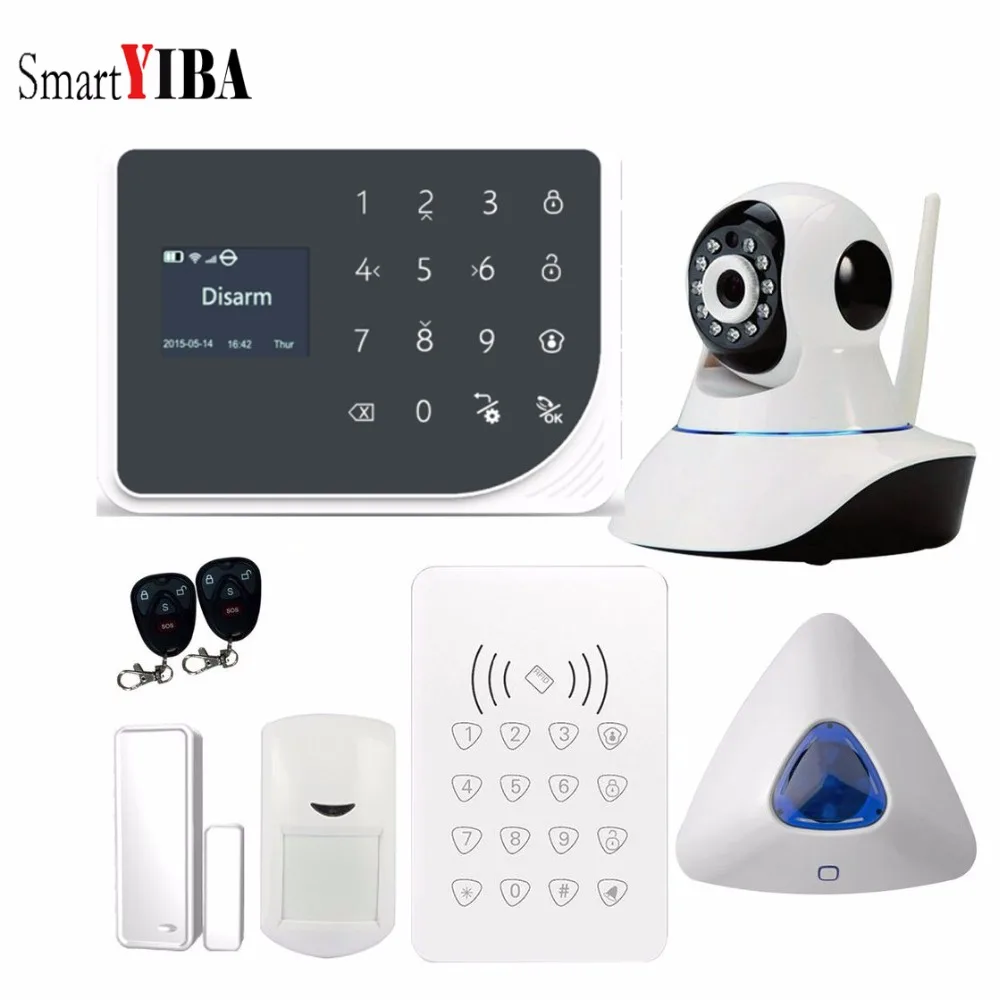 

SmartYIBA Wireless GSM Burglar Alarm System WiFi Home Security Alarm System APP Remote Control Touch Keyboard Video IP Camera