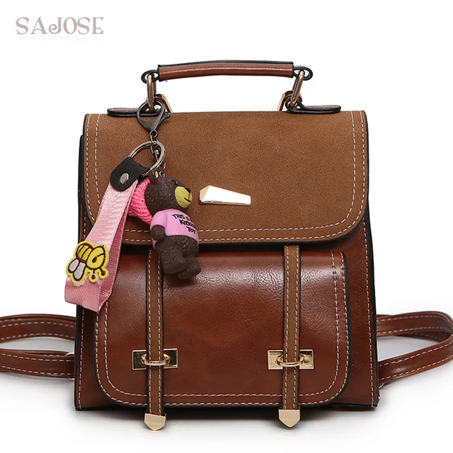Leather Backpack Retro Multifunction Women Fashion Pendant School Leather Backpack Retro Multifunction Women Fashion Pendant School Bag For Age S Brand Brown Las Shoulder