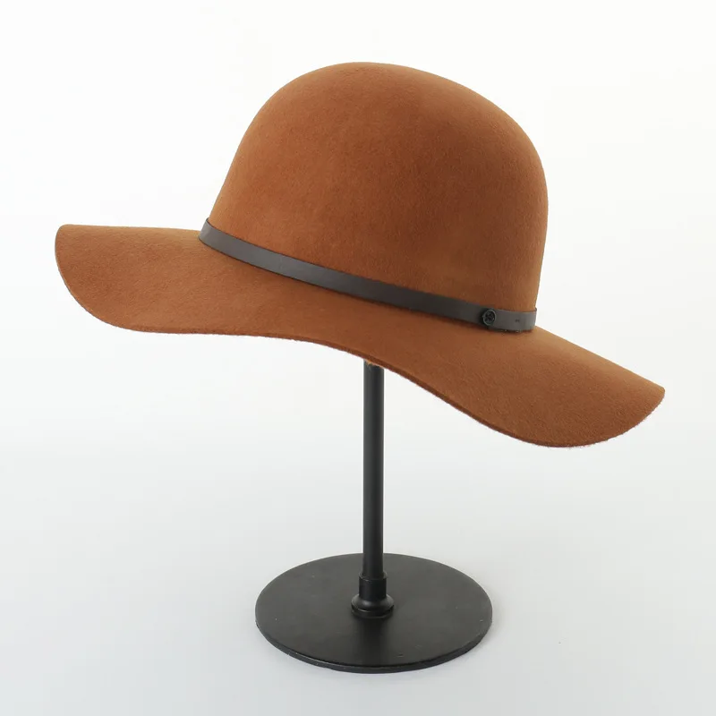 Осень зима шерстяной ремень пряжка купольная верхняя шляпа для женщин фетровая шляпа с Широкими Полями Фетровая шляпа Laday котелок - Цвет: brown