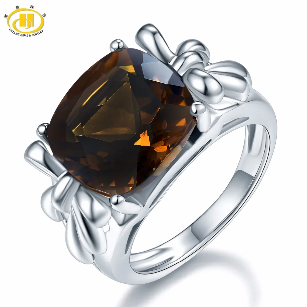

Hutang Cushion Cut 12mm Natural Smoky Quartz Ring Solid 925 Sterling Silver Gemstone Fine Jewelry Women Party Accessories Gift
