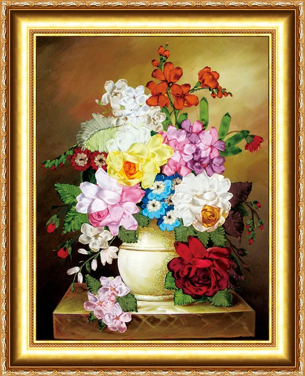 

3D DIY cross stitch kit needlework diamond satin Ribbon embroidery painting Unique craft gift wall stickers office home decorate