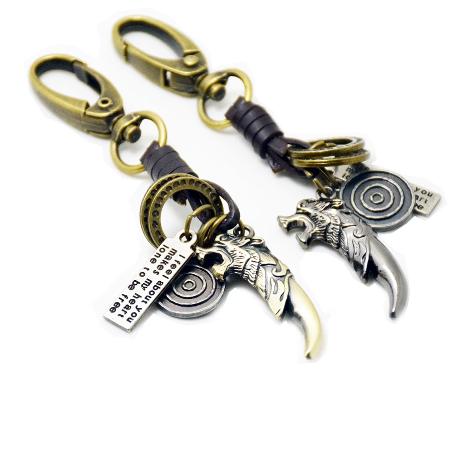 Newest Men Leather Keyrings Jewelry Original Wolf KeyChains men's
