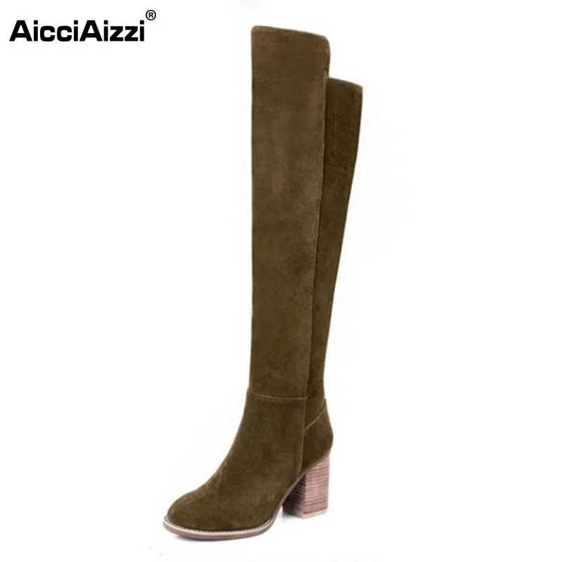 

ZALAVOR Size 33-41 Shoes Women Genuine Leather Thick High Heel Over Knee Boots Women Zipper Long Botas Warm Winter Footwear