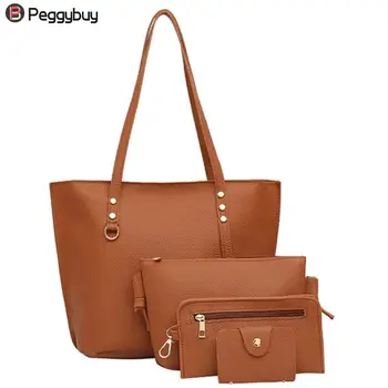 

4pcs Women Simple PU Leather Composite Bag Shoulder Crossbody Bag Female Elegant Fashion Clutch Bag Card Holder Purse Bag Set