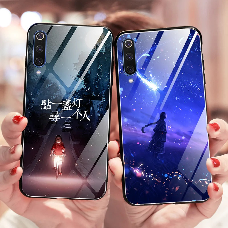Case for Xiaomi MI 9 SE Case Tempered Glass Luminous Shockproof Cartoon Wolf Cover for Xiaomi MI 9 MI9 SE Case
