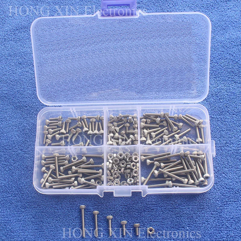 

210pcs M2.5 Socket Screws Set Stainless Steel 304 Hex Cap Head and Nuts Repair Tool Accessories Kit Hardware Wholesale screw
