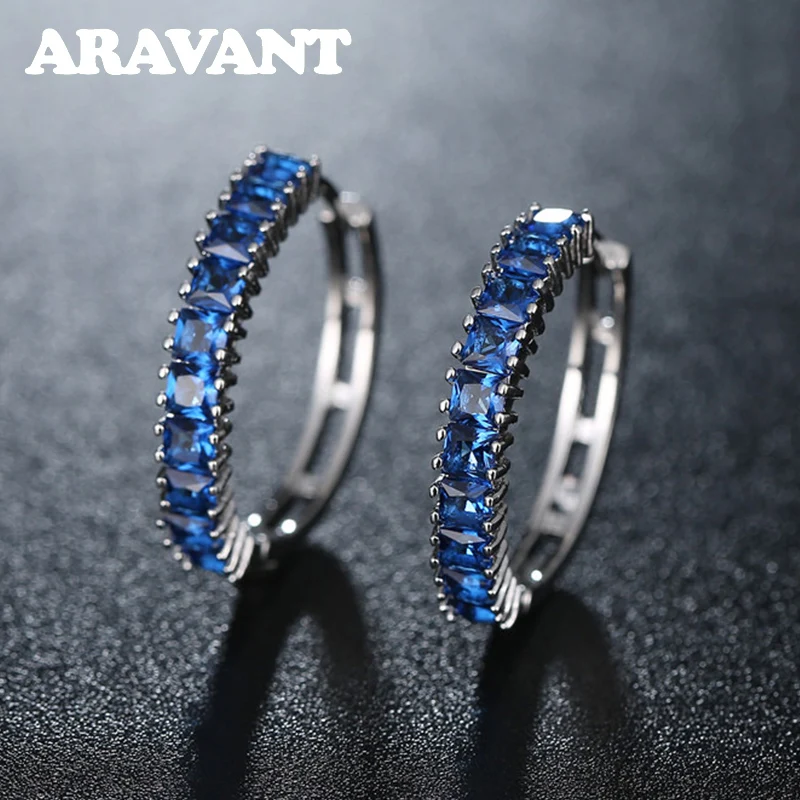 

Silver Earrings 7 Color Round Rhinestones Hoop Earrings For Women Fashion Jewelry Gifts