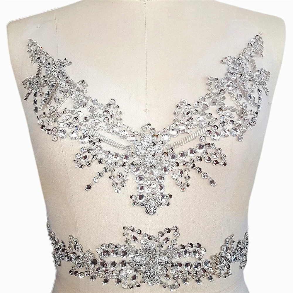 Rhinestone Appliques For Dresses Handmade Crystal Lace Applique