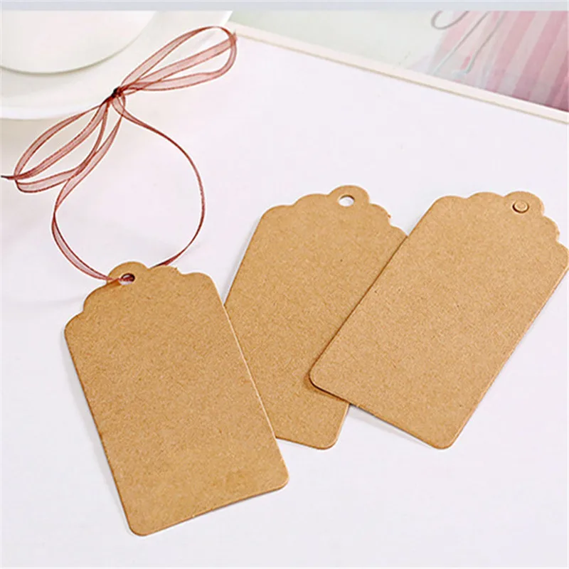 Packaging Label 100pcs Brown Kraft /black/white Paper Tags DIY scallop Label Wedding Gift Decorating