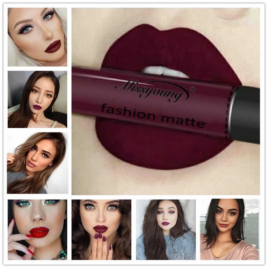 1個欲望セクシーなダークレッド18色防水リップグロスマット液体口紅マット口紅lipkit化粧品メイクアップリップグロス Lip Gloss Aliexpress