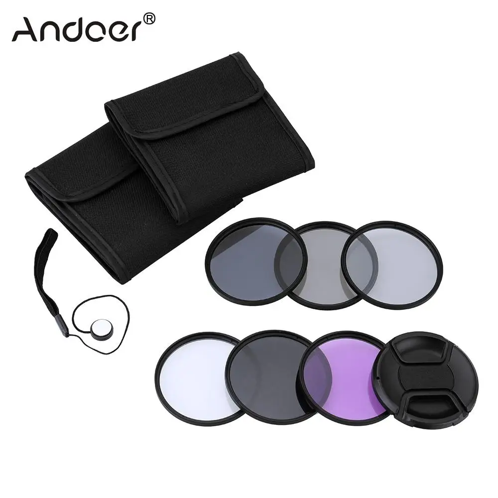 Andoer 52mm/55/58/62/67/72/77/тонкий УФ-фильтр 49 мм с УФ+ CPL+ FLD+ ND(ND2 ND4 ND8) набор фильтров для фотосъемки для цифровой зеркальной камеры Nikon Canon sony Pentax однообъективных цифровых зеркальных фотокамер и записывающих