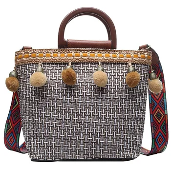 

Summer Handbag Lady Straw Bag Female Models Hair Ball Beach Bag Ladies Casual Handbag Lady Retro