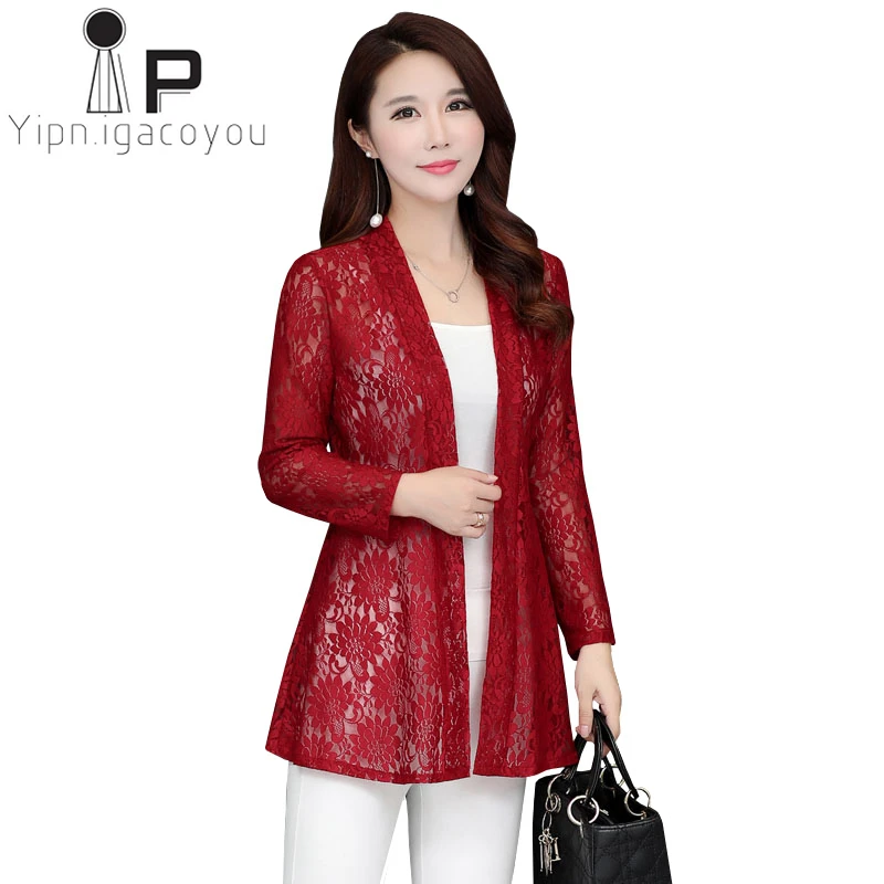 

Summer Lace Shawl Cardigan Women Long Net yarn Sun Protection Clothing Plus size Thin Long sleeve Tops Oversize Women Coat 5XL