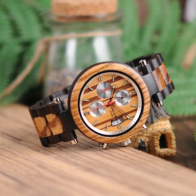 BOBO BIRD Auto Date Display Wood Watch Men Relogio Masculino Luxury Business Wrist Stop Watches with V-P17 Drop Shipping