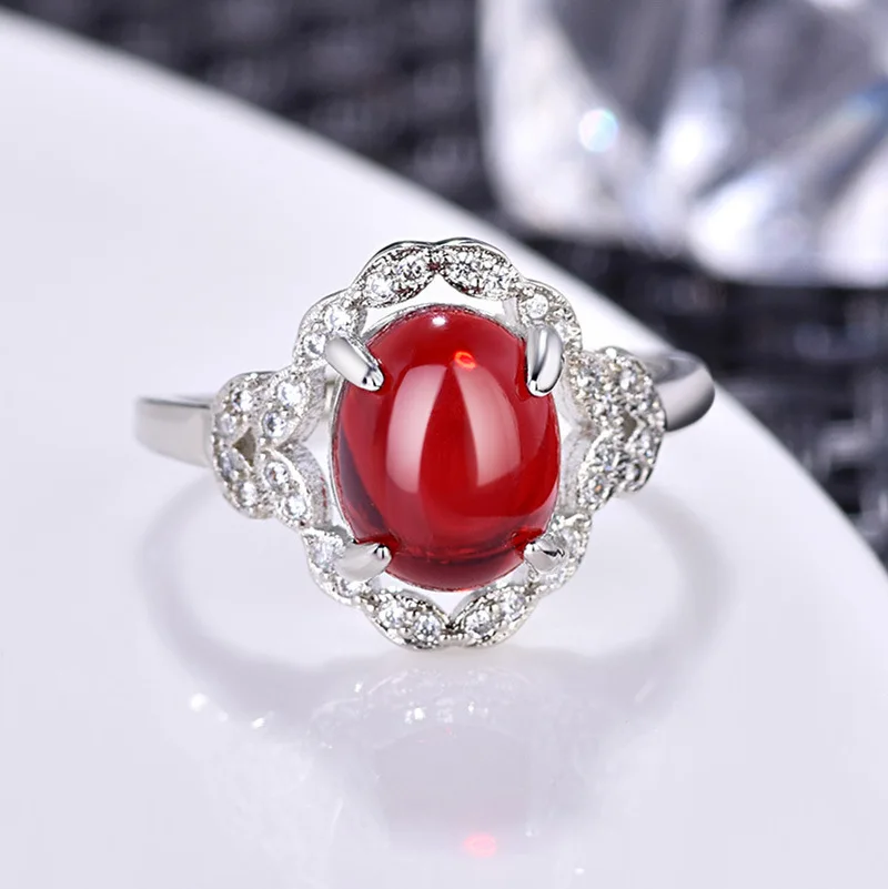 Antique Wedding Band Silver Ring Female Adjustable Rings For Women Fashion Jewel Red and Green Color Natural Stone Rings  (2)