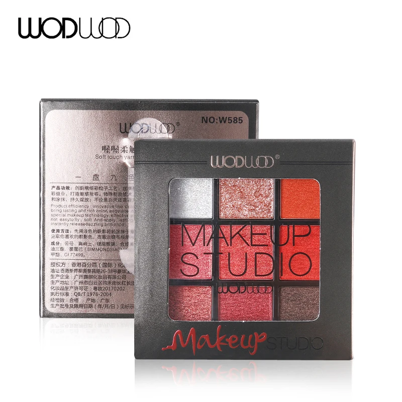 WODWOD Make Up Pallete 9 цветов Палитра теней для век Матовая мерцающая пудра Красные Тени для век Блеск водостойкая косметика