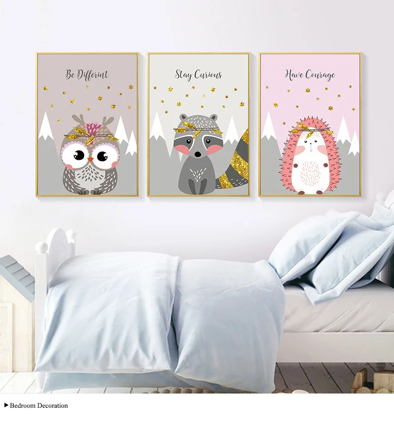 Лесное животное картина сова лиса Медведь Детский плакат холст стены искусства печати живопись скандинавские дети украшение для детской спальни