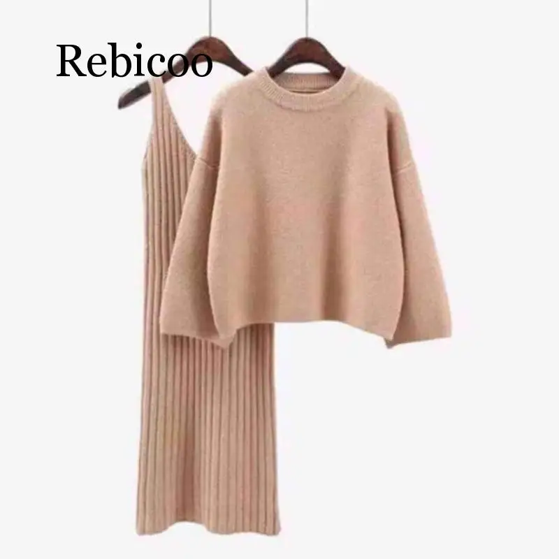 

Rebicoo two-piece 2019 winter women's wool sweater suit sweet knit pullover and sweater suit casual long sleeve + long